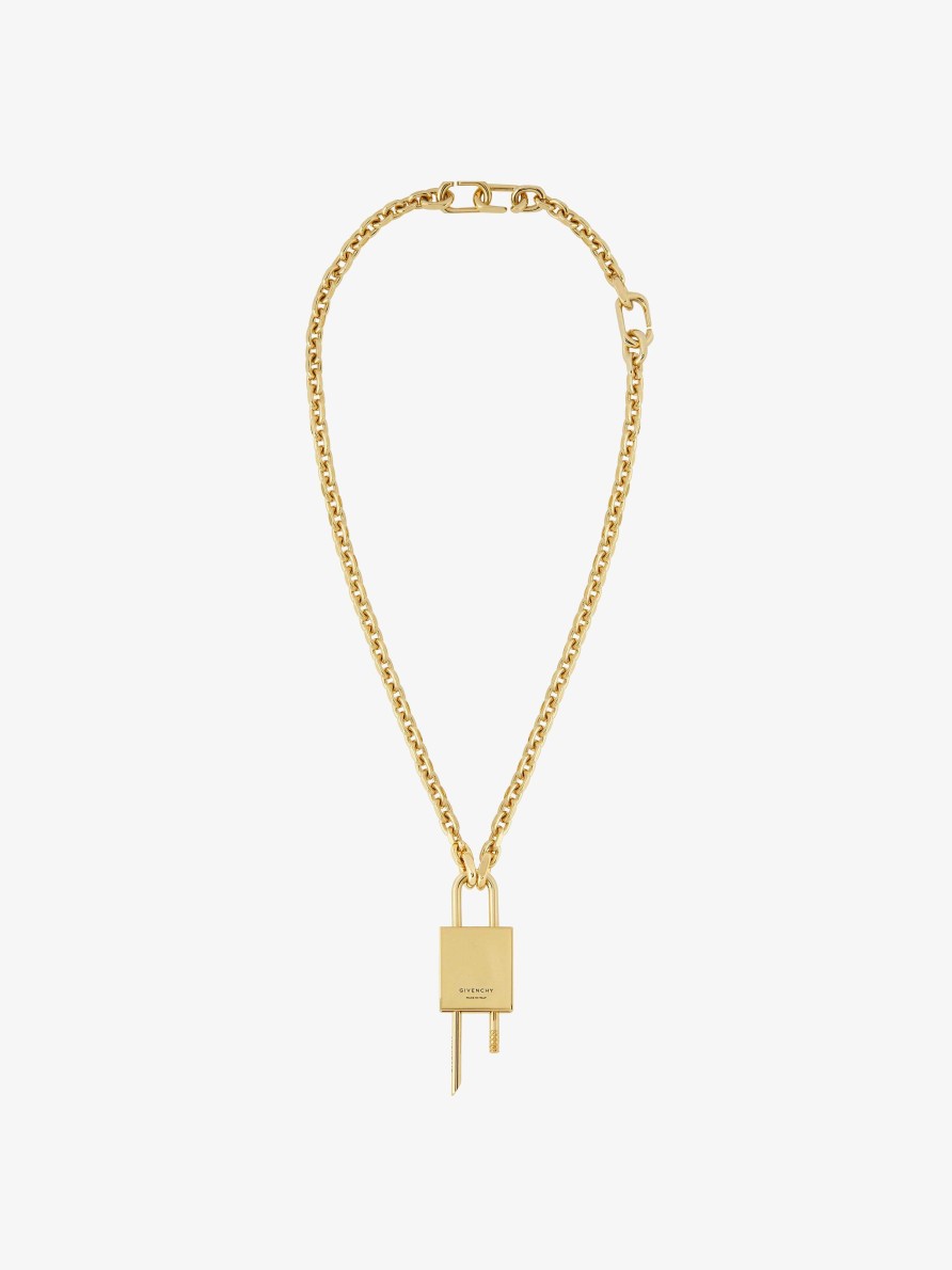 Men Givenchy Jewelry | Small Lock Necklace In Metal Golden Yellow