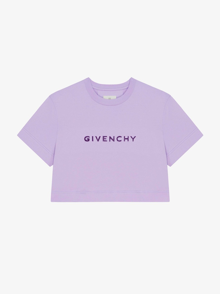 Women Givenchy T-Shirts | Givenchy Cropped T-Shirt In Tufted Cotton Lavender