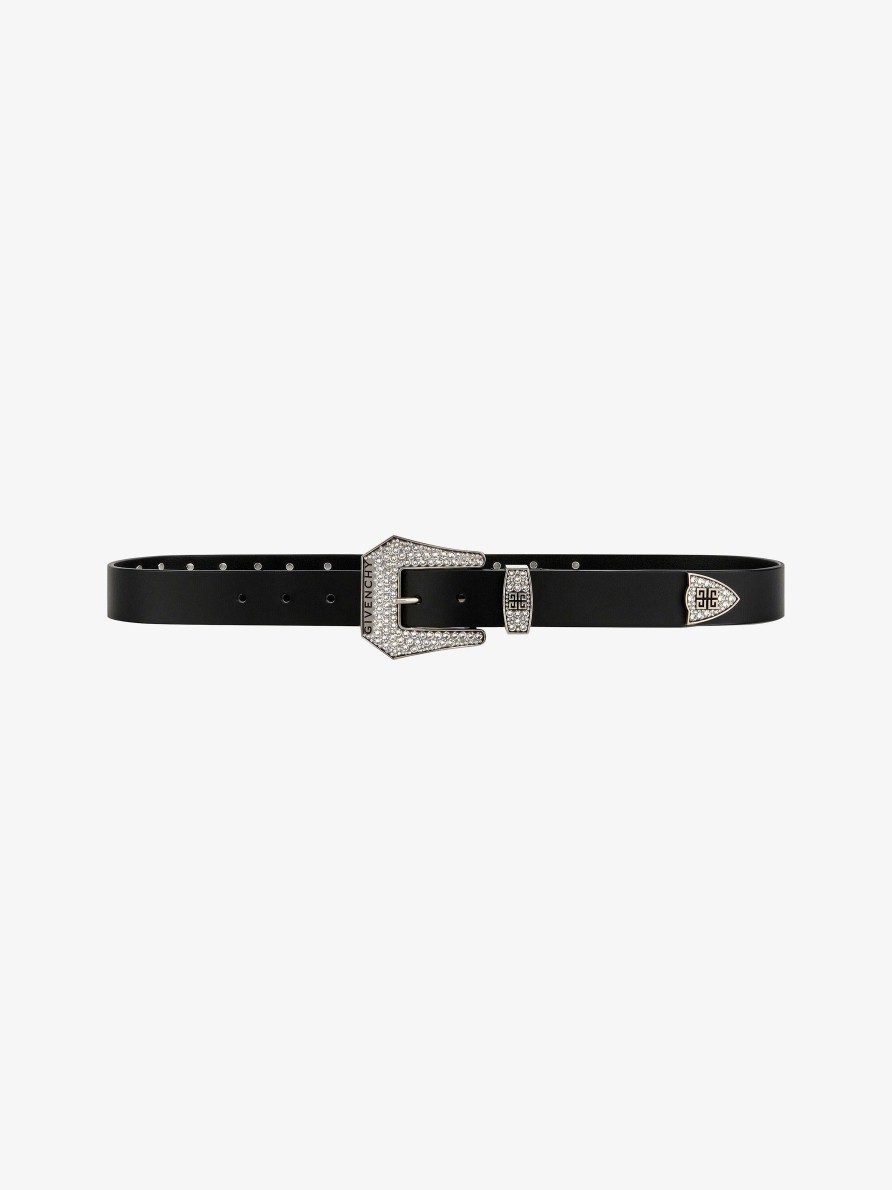 Men Givenchy Belts | Cowboy Belt In Leather With Strass Black