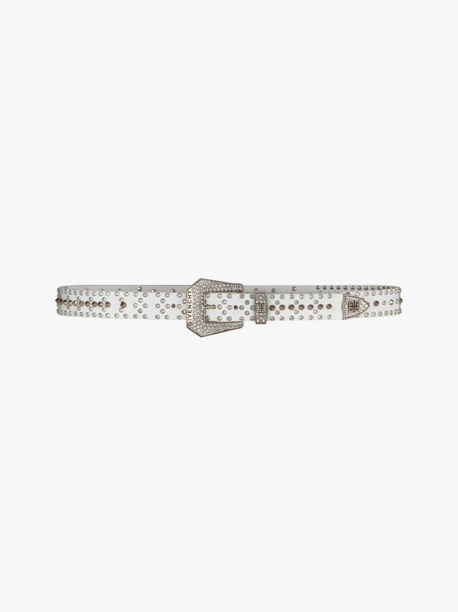 Men Givenchy Belts | Belt In Leather With Studs And Crystals White