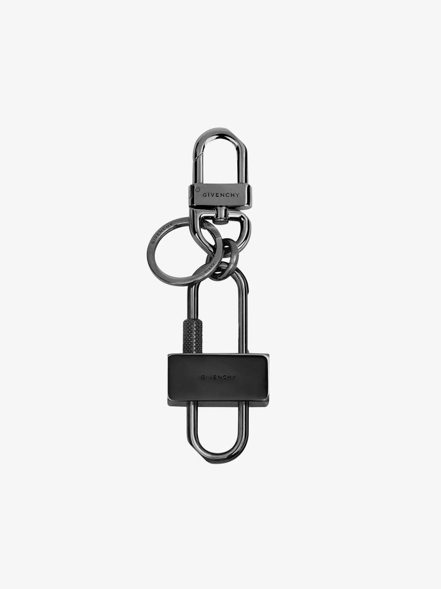 Men Givenchy Other Accessories | Givenchy Padlock Keyring In Metal Black