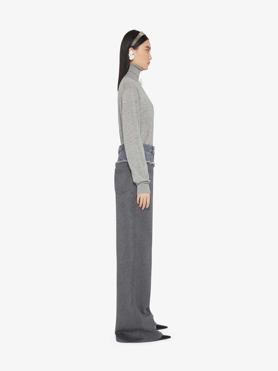 Women Givenchy Knitwear | Turtleneck Sweater In Cashmere And Silk Silvery Grey