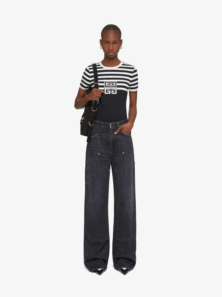 Women Givenchy Pants | Oversized Jeans In Denim With Patches Faded Black