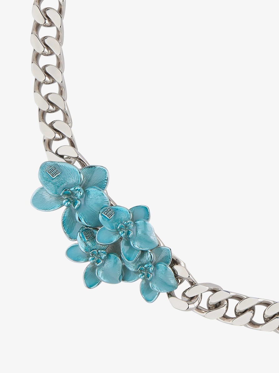 Men Givenchy Jewelry | Flower Necklace In Metal And Enamel Mineral Blue