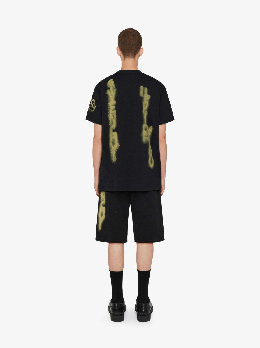 Men Givenchy T-Shirts | Oversized T-Shirt In Cotton With Givenchy Angel Print Black