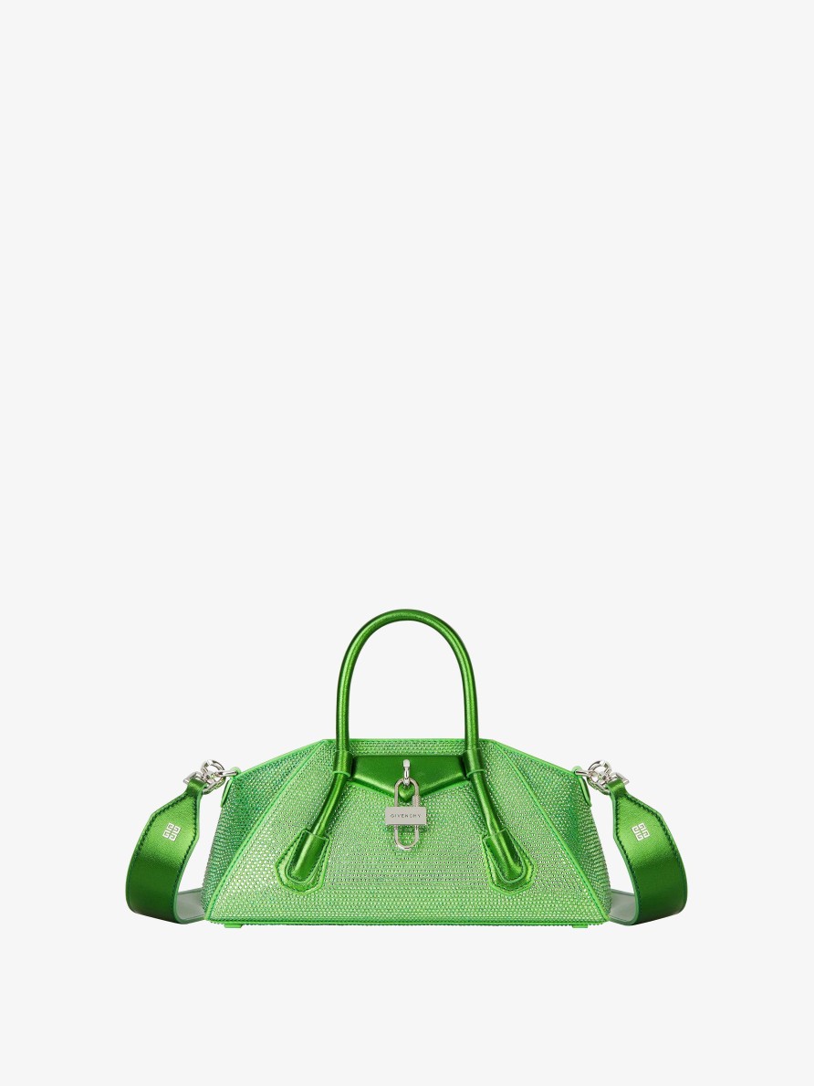 Women Givenchy Antigona | Mini Antigona Stretch Bag In Satin With Strass Absynthe Green