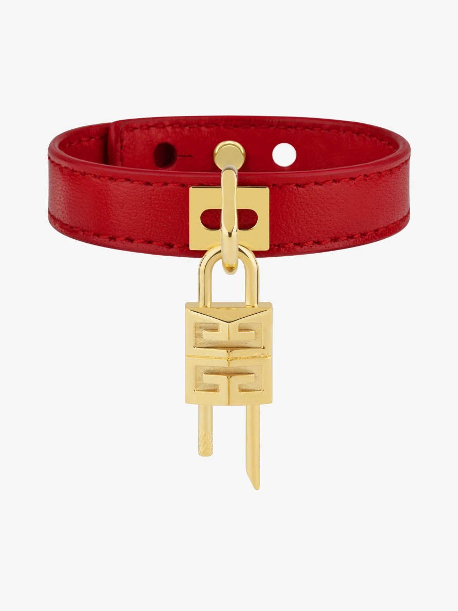 Women Givenchy Jewelry | Mini Lock Bracelet In Metal And Leather Golden/Red