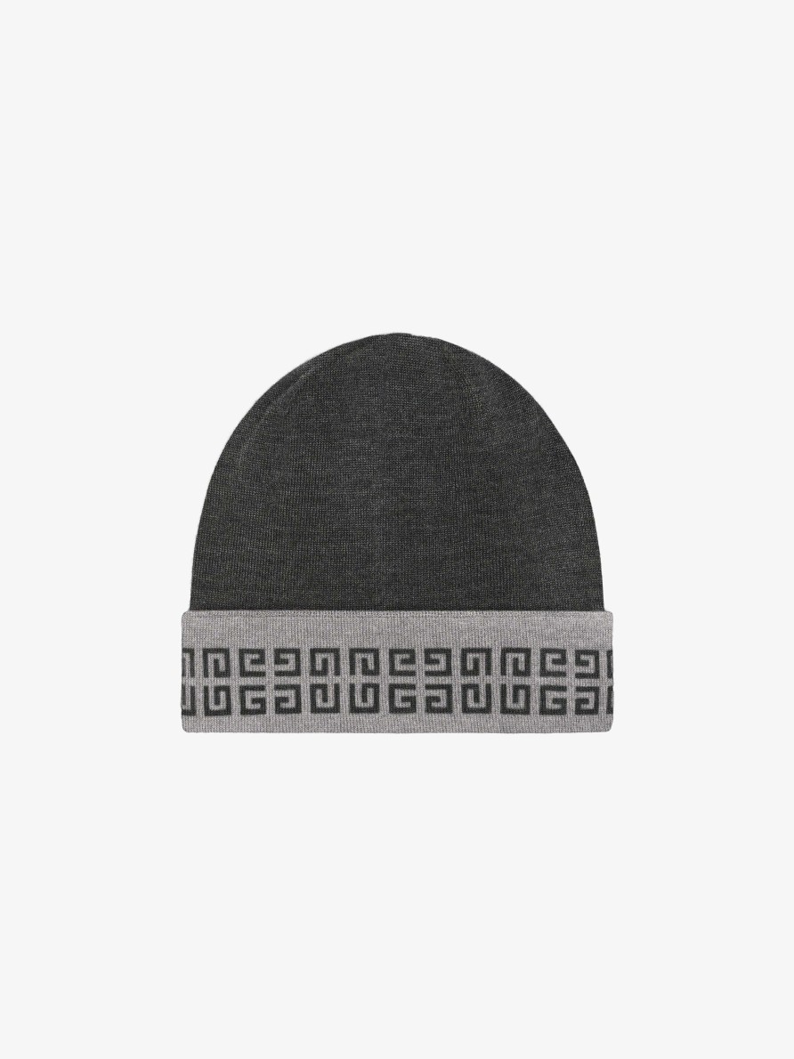 Men Givenchy Beanies & Caps | Givenchy 4G Double Sided Beanie In Silk And Cashmere Elephant Grey