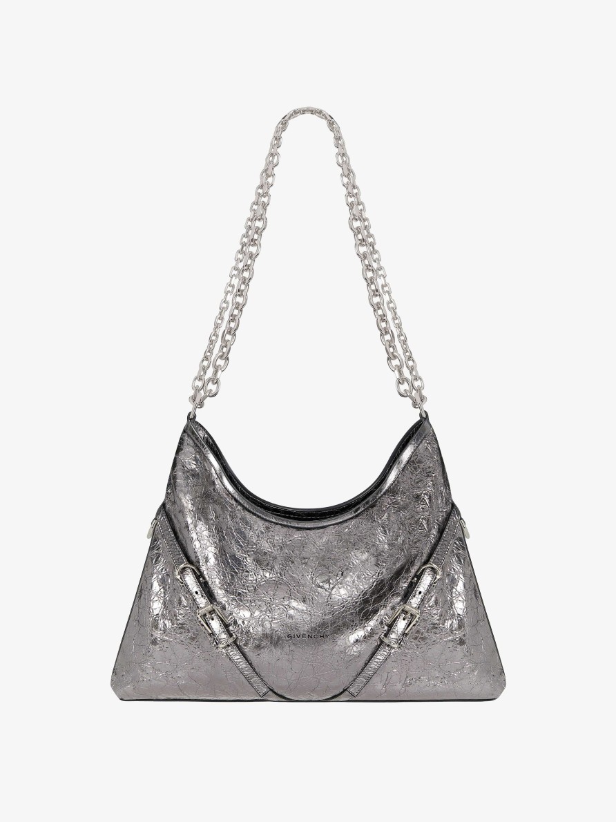 Women Givenchy Voyou | Medium Voyou Chain Bag In Laminated Leather Silvery Grey