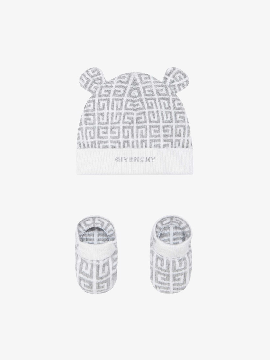 Men Givenchy Baby (1 Month To 3 Years) | Hat And Sleepers In Knit Gift Set Light Grey