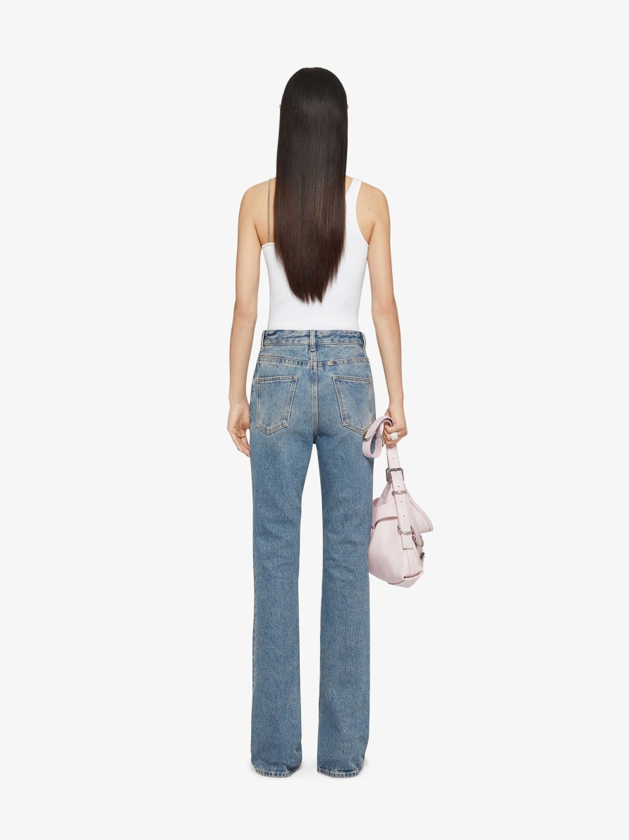 Women Givenchy Pants | Boot Cut Pants In Denim With Chain Details Medium Blue