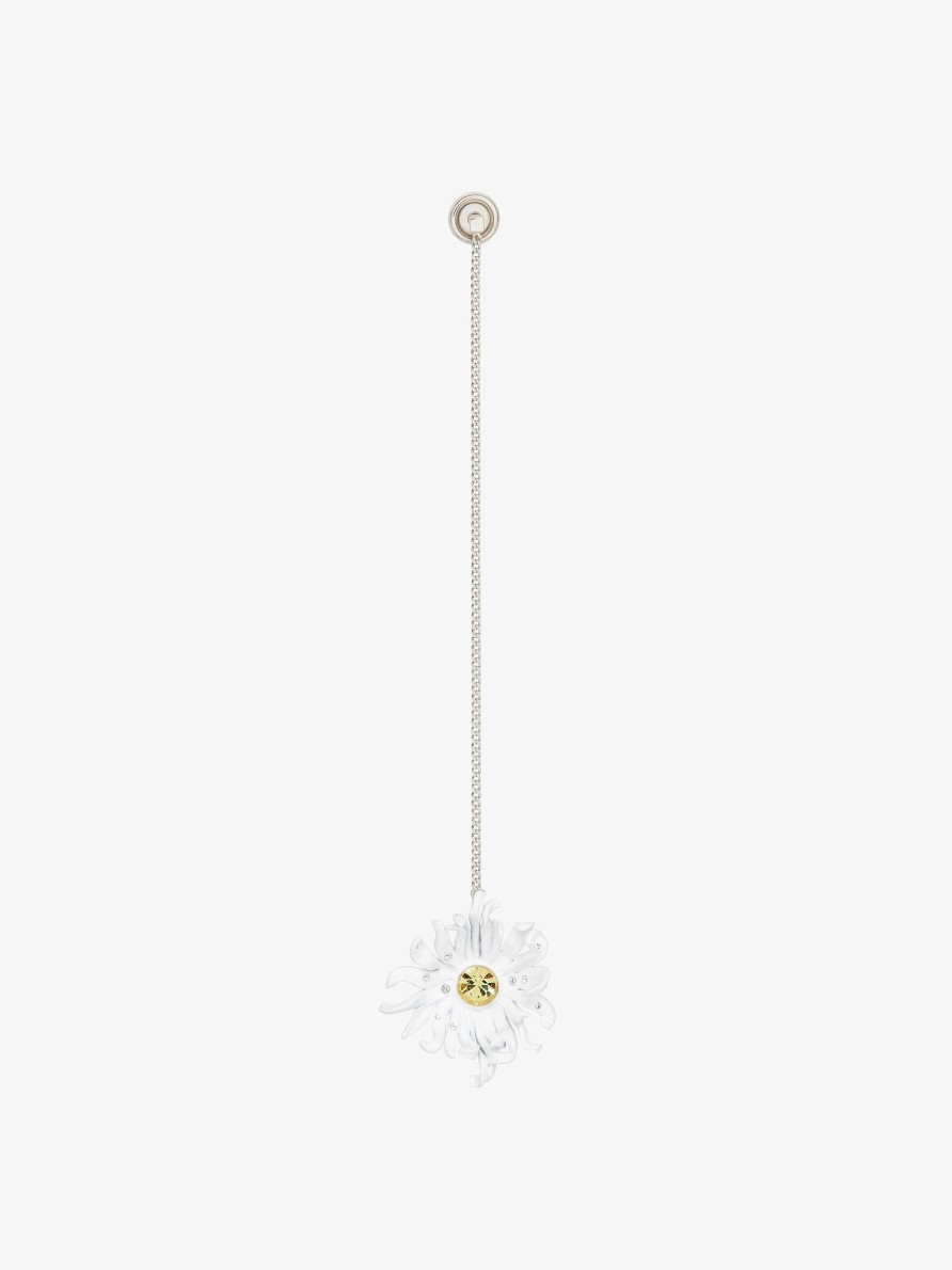 Women Givenchy Jewelry | Daisy Earring In Metal And Enamel With Crystals White