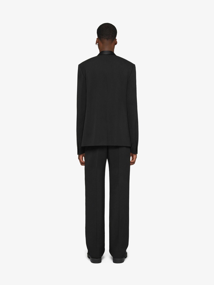 Men Givenchy Pants | Slim Fit Tailored Pants In Wool With Satin Details Black