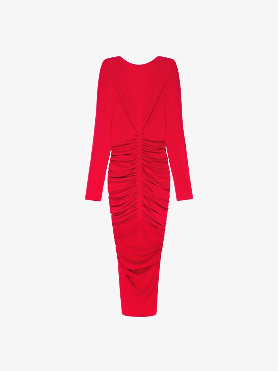 Women Givenchy Dresses | Ruched Dress In Crepe Vermillon