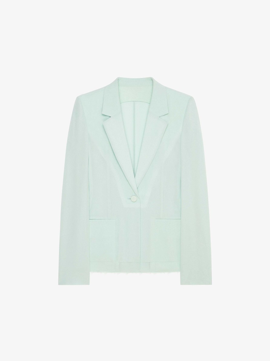 Women Givenchy Jackets & Coats | Slim Fit Jacket In Silk Mint Green