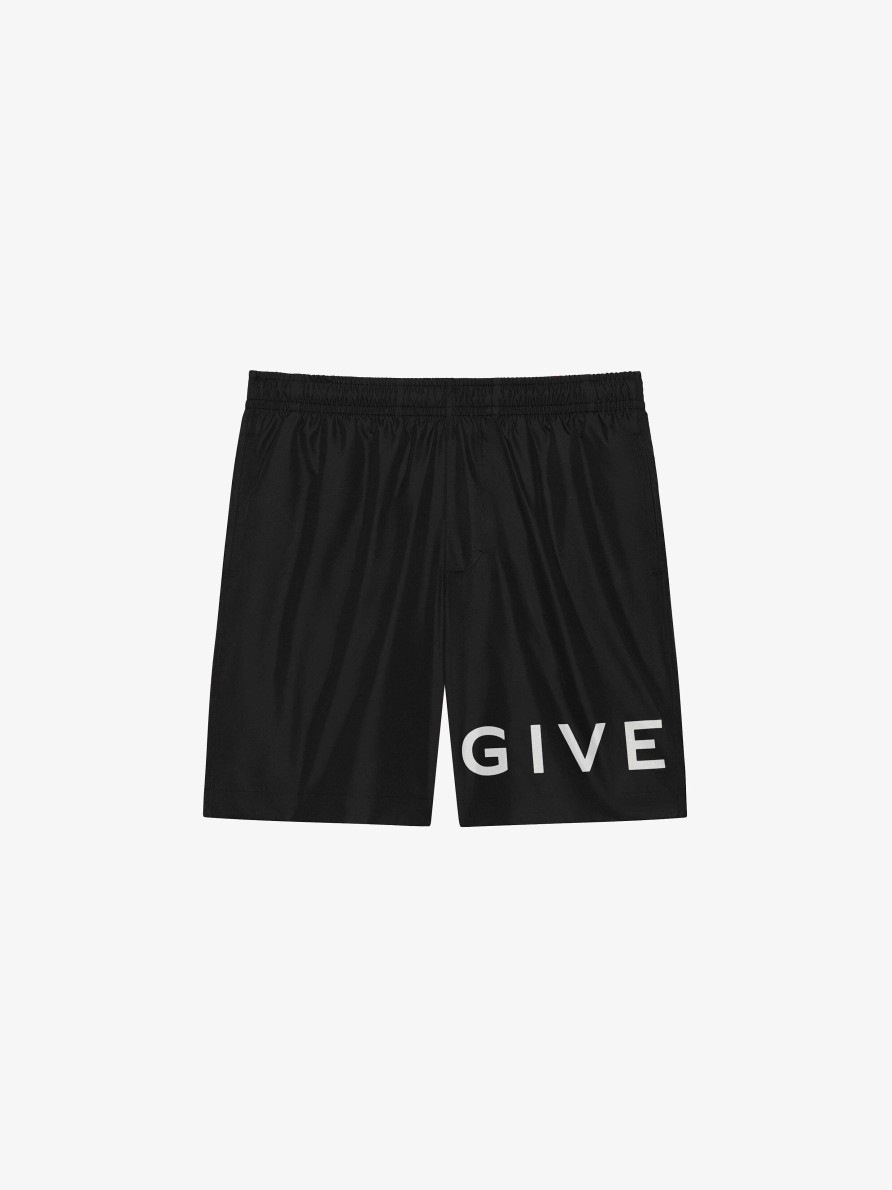 Men Givenchy Shorts | Givenchy 4G Long Swim Shorts Black/White