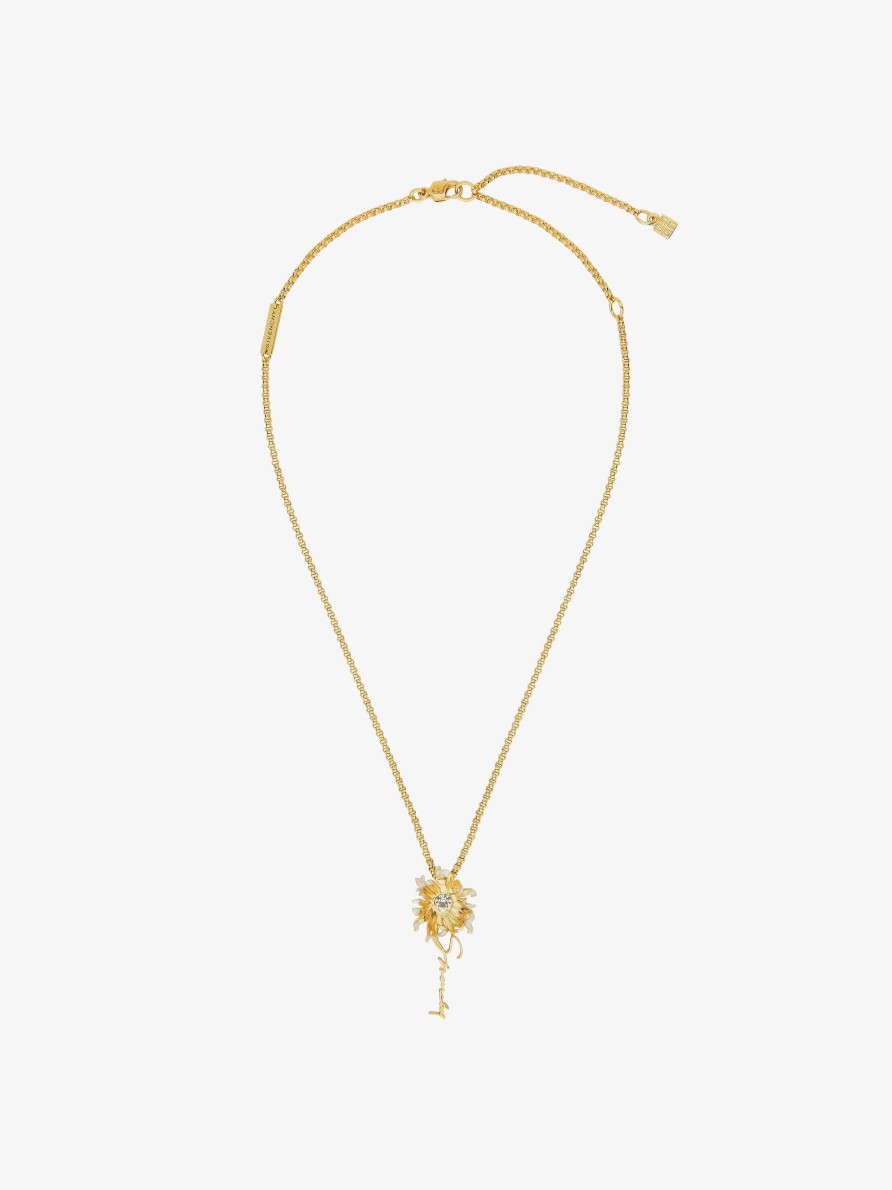 Women Givenchy Jewelry | Daisy Necklace In Metal And Enamel With Crystal Golden/White