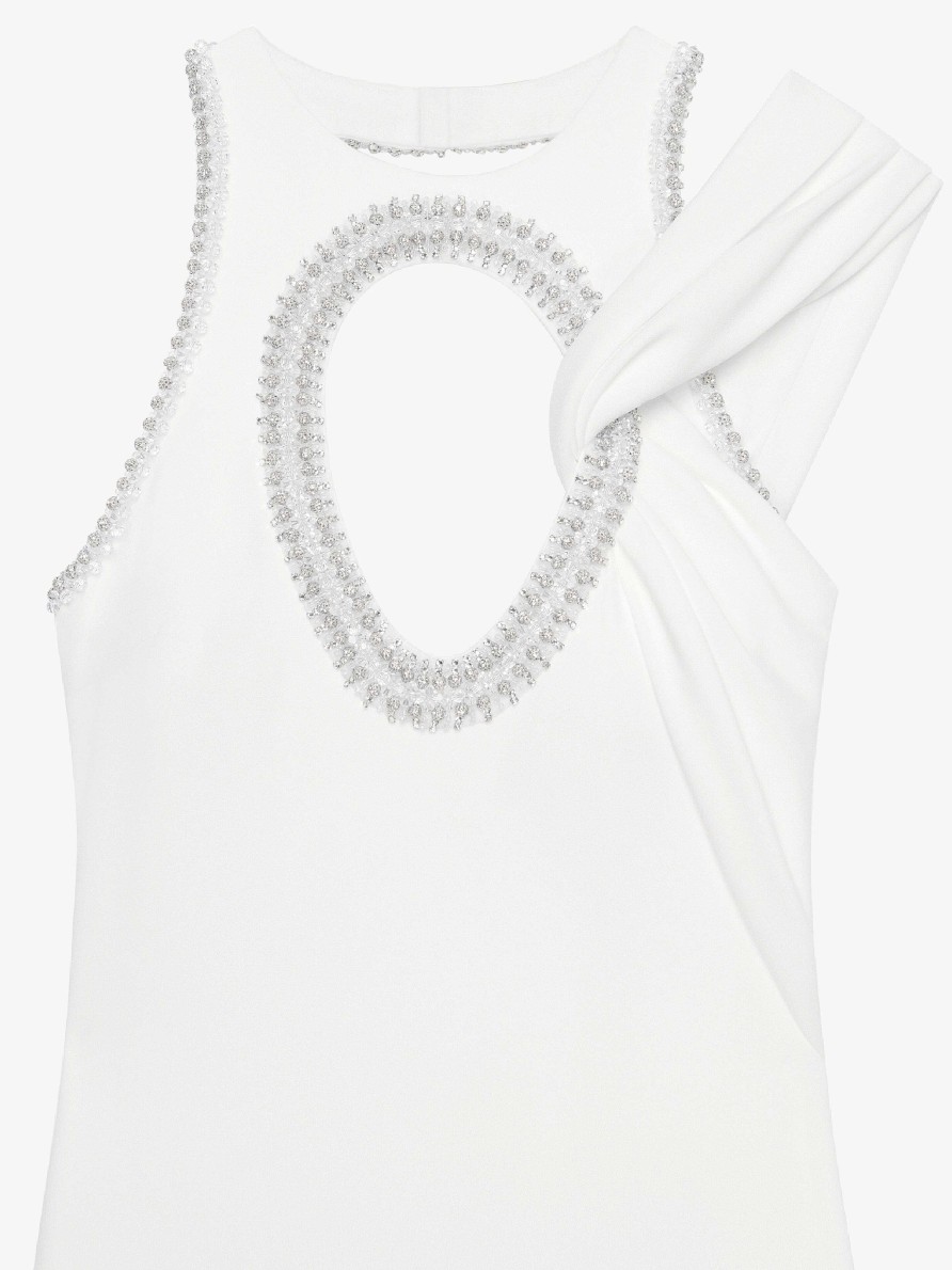 Women Givenchy Dresses | Evening Dress In Crepe And Satin With Pearls And Crystals White/Silvery