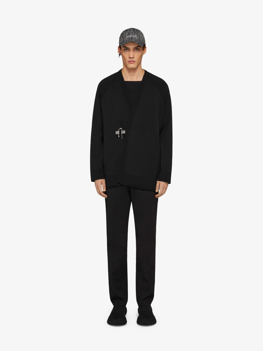 Men Givenchy Knitwear | U-Lock Cardigan In Wool And Silk Black