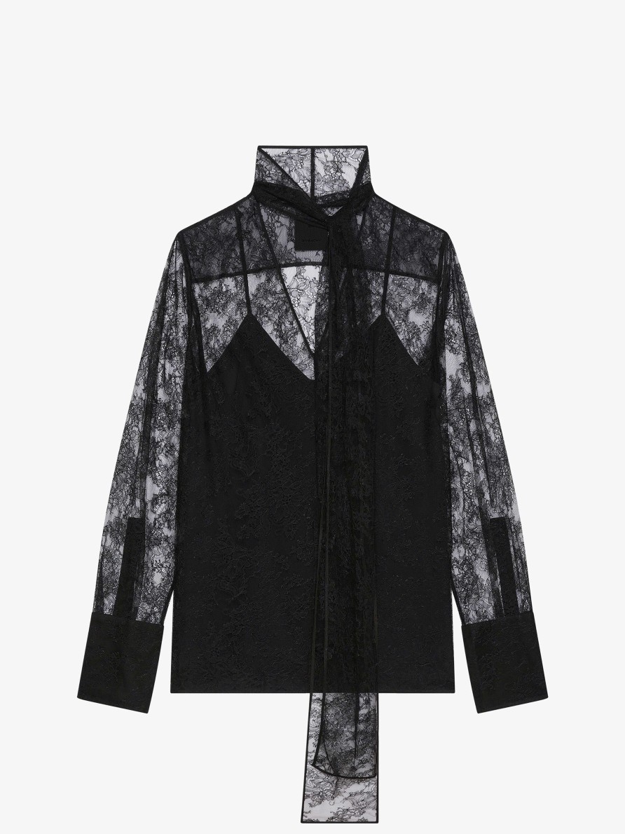 Women Givenchy Tops & Shirts | Blouse In Lace With Lavalliere Black