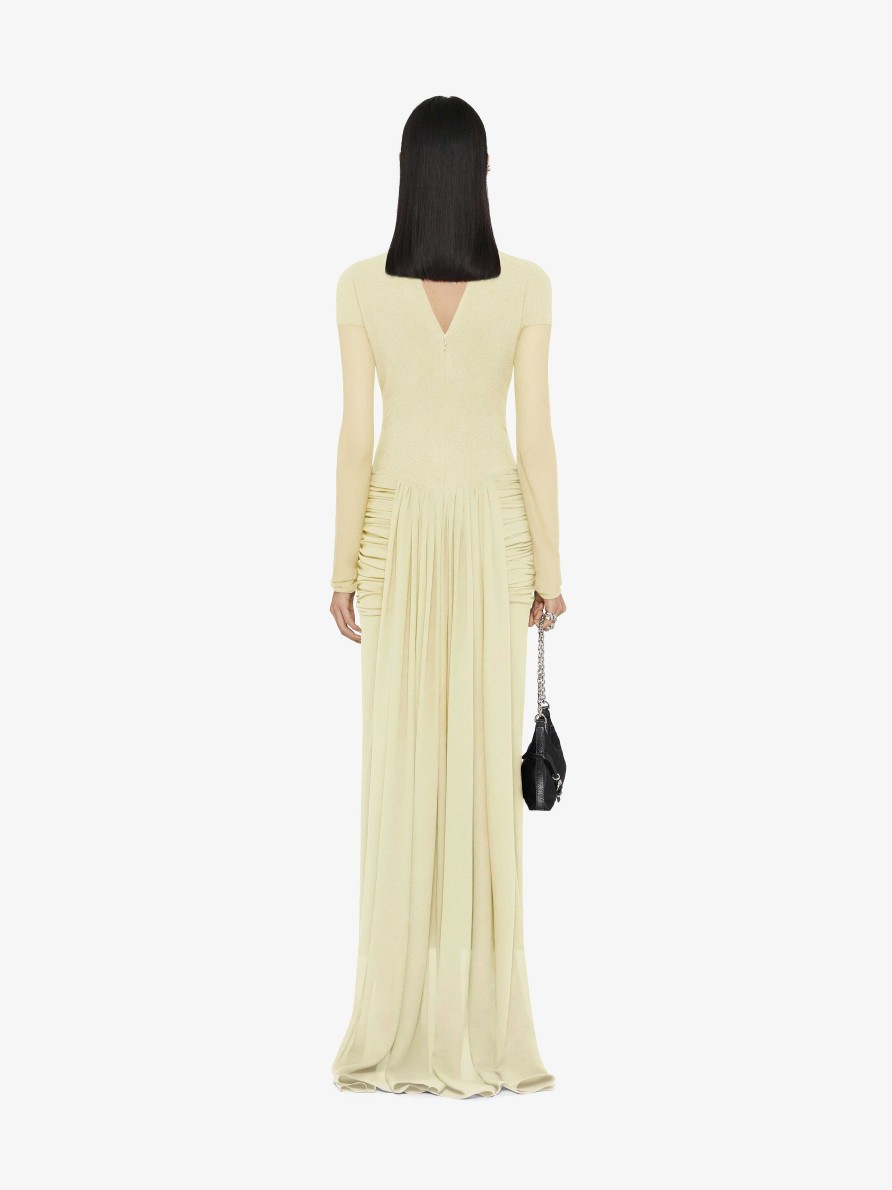 Women Givenchy Dresses | Evening Draped Dress In Jersey And Silk With Train Pale Yellow