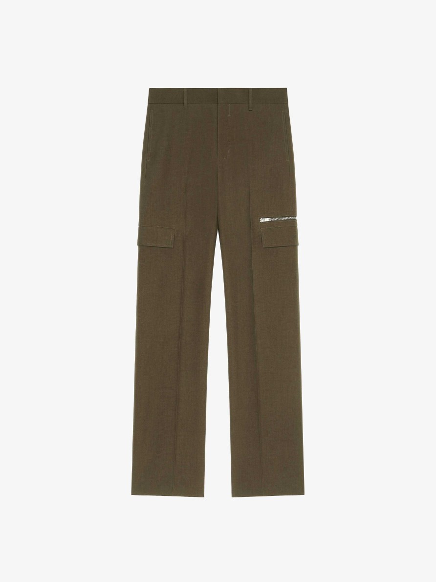 Men Givenchy Pants | Tailored Pants In Wool With Pocket Details Khaki