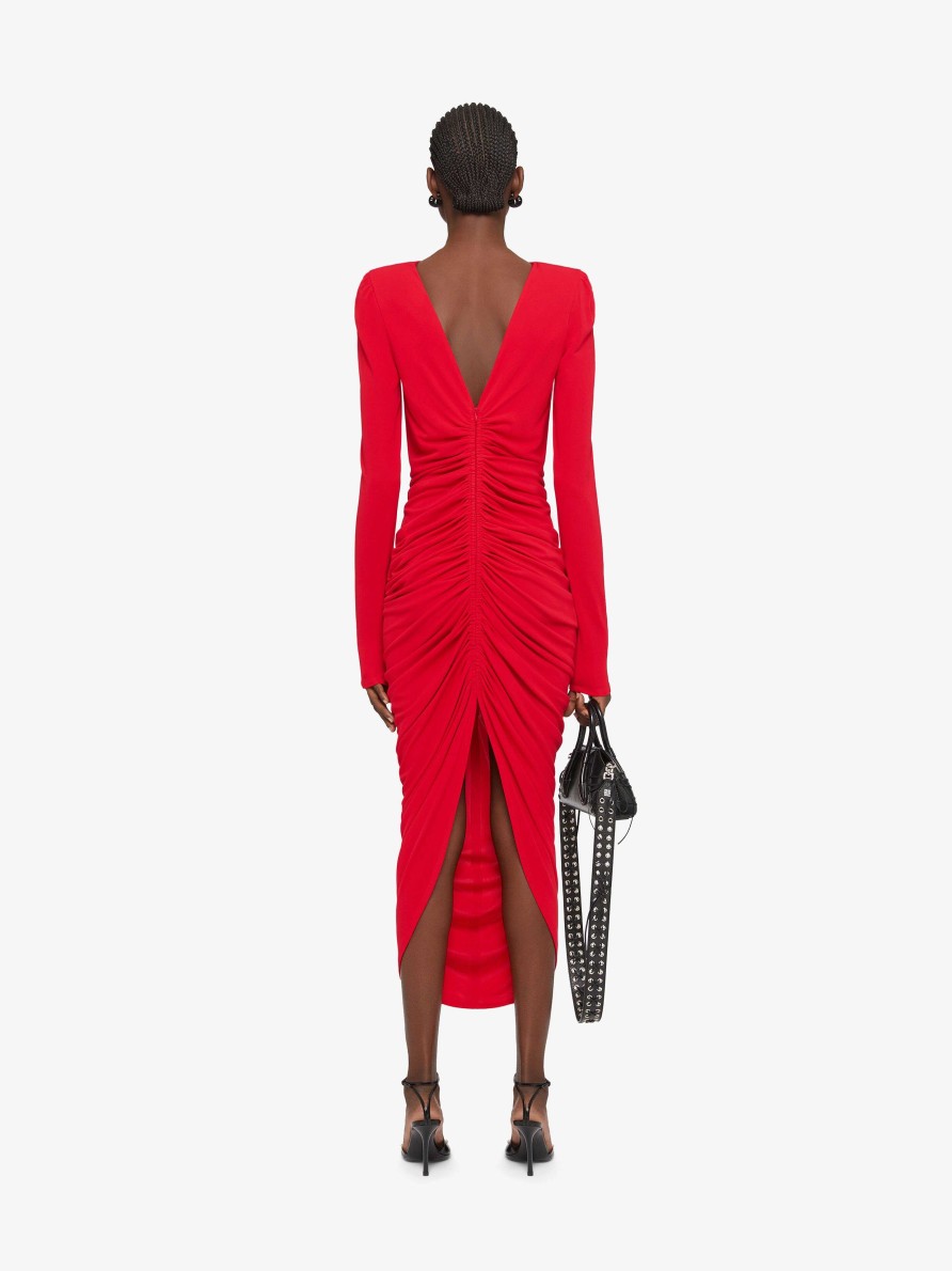 Women Givenchy Dresses | Ruched Dress In Crepe Vermillon