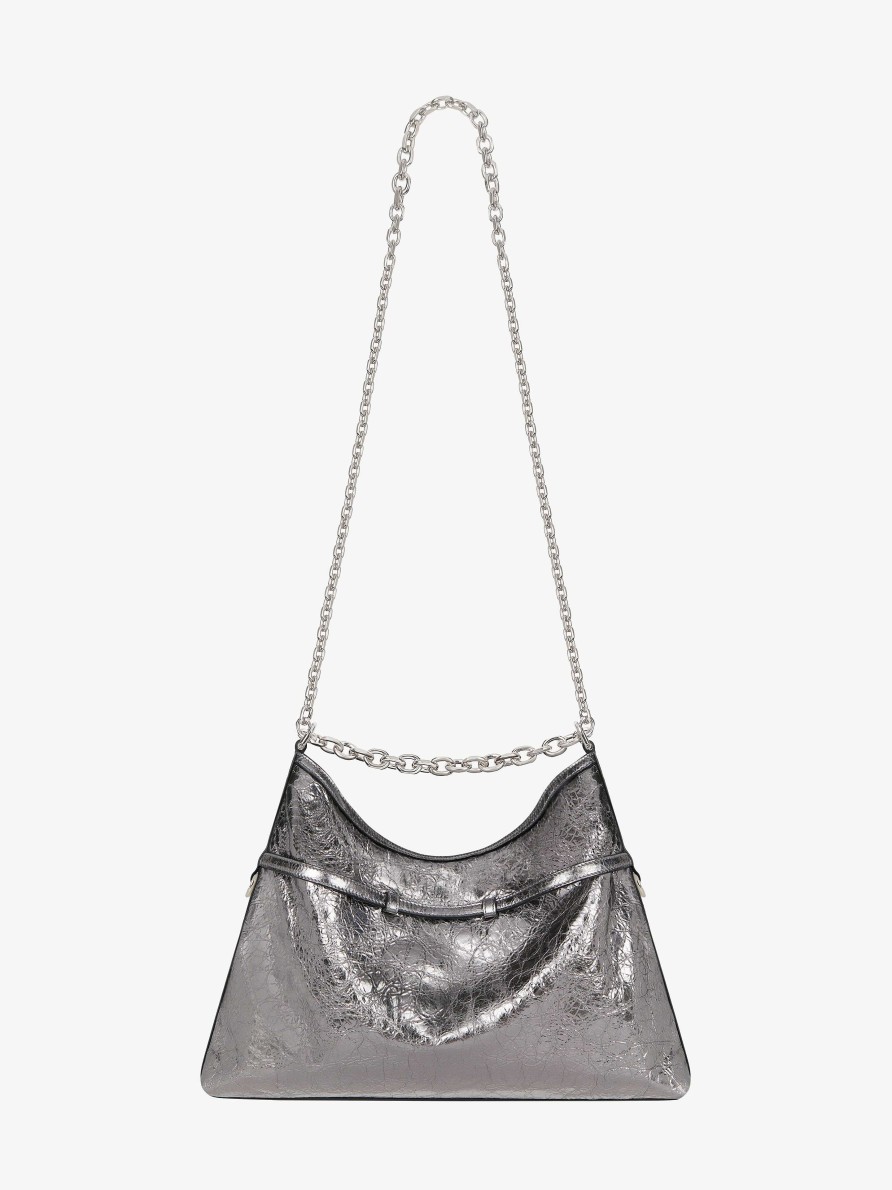 Women Givenchy Voyou | Medium Voyou Chain Bag In Laminated Leather Silvery Grey