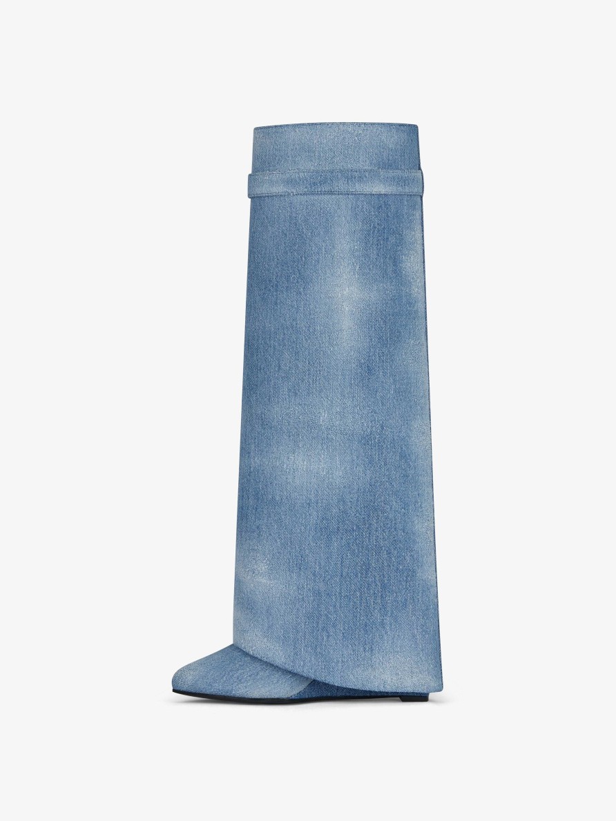 Women Givenchy Boots & Booties | Shark Lock Boots In Washed Denim Medium Blue