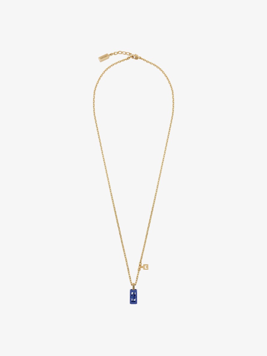 Men Givenchy Jewelry | G Cube Necklace In Metal And Enamel Royal Blue