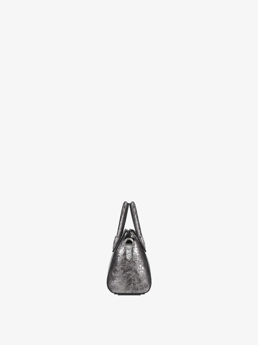 Women Givenchy Antigona | Micro Antigona Bag In Laminated Leather Silvery Grey