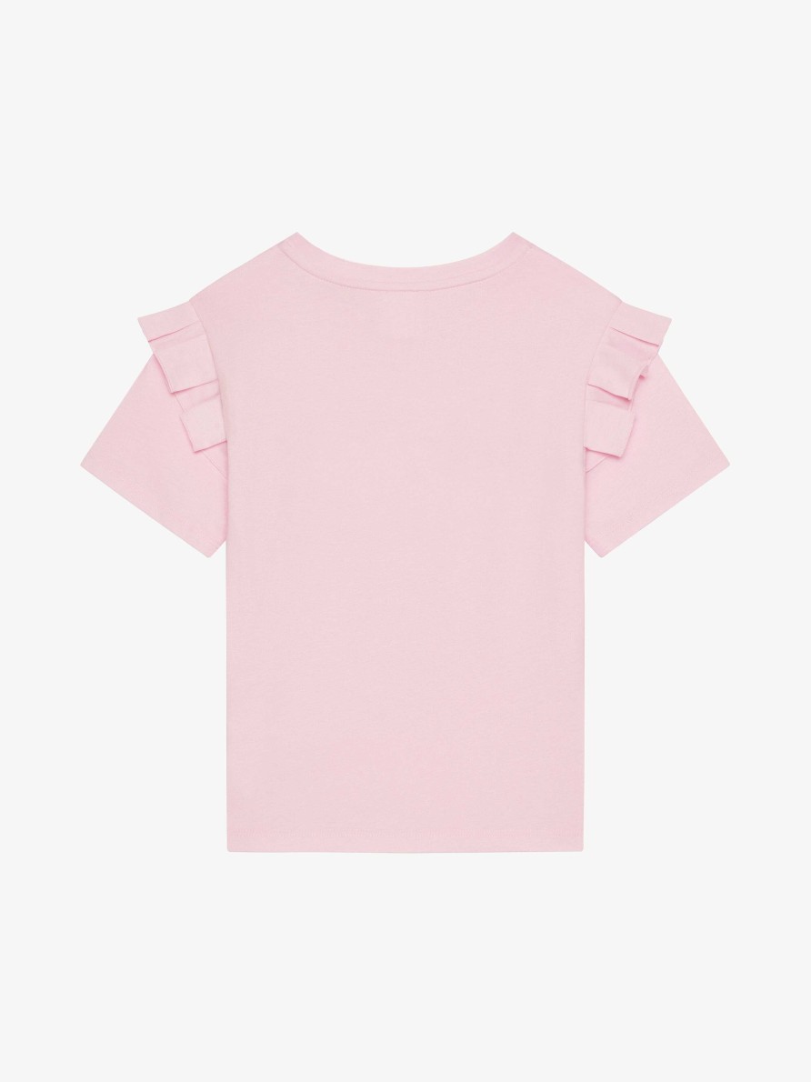 Women Givenchy Girl (4 To 12 Years) | Givenchy Paris T-Shirt In Cotton With Rhinestones Light Pink