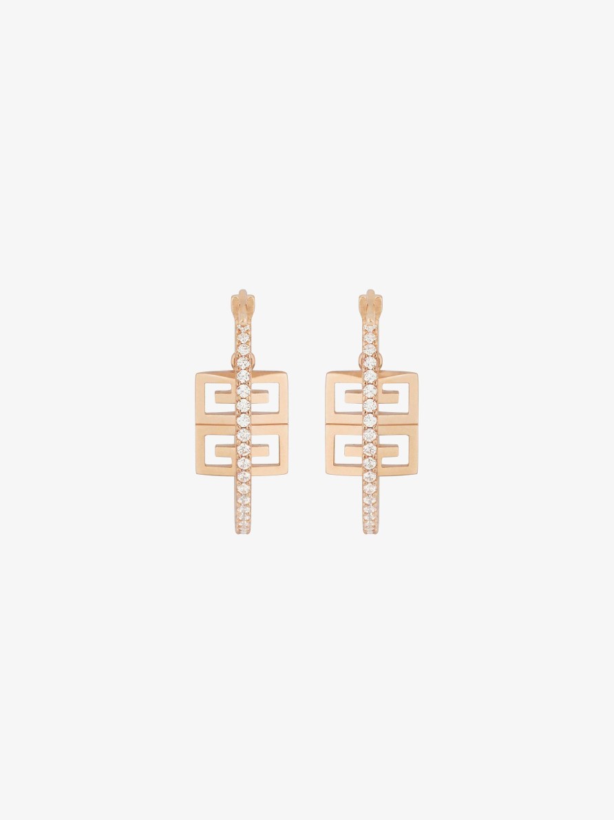 Women Givenchy Jewelry | 4G Earrings In Metal With Crystals Rose Gold