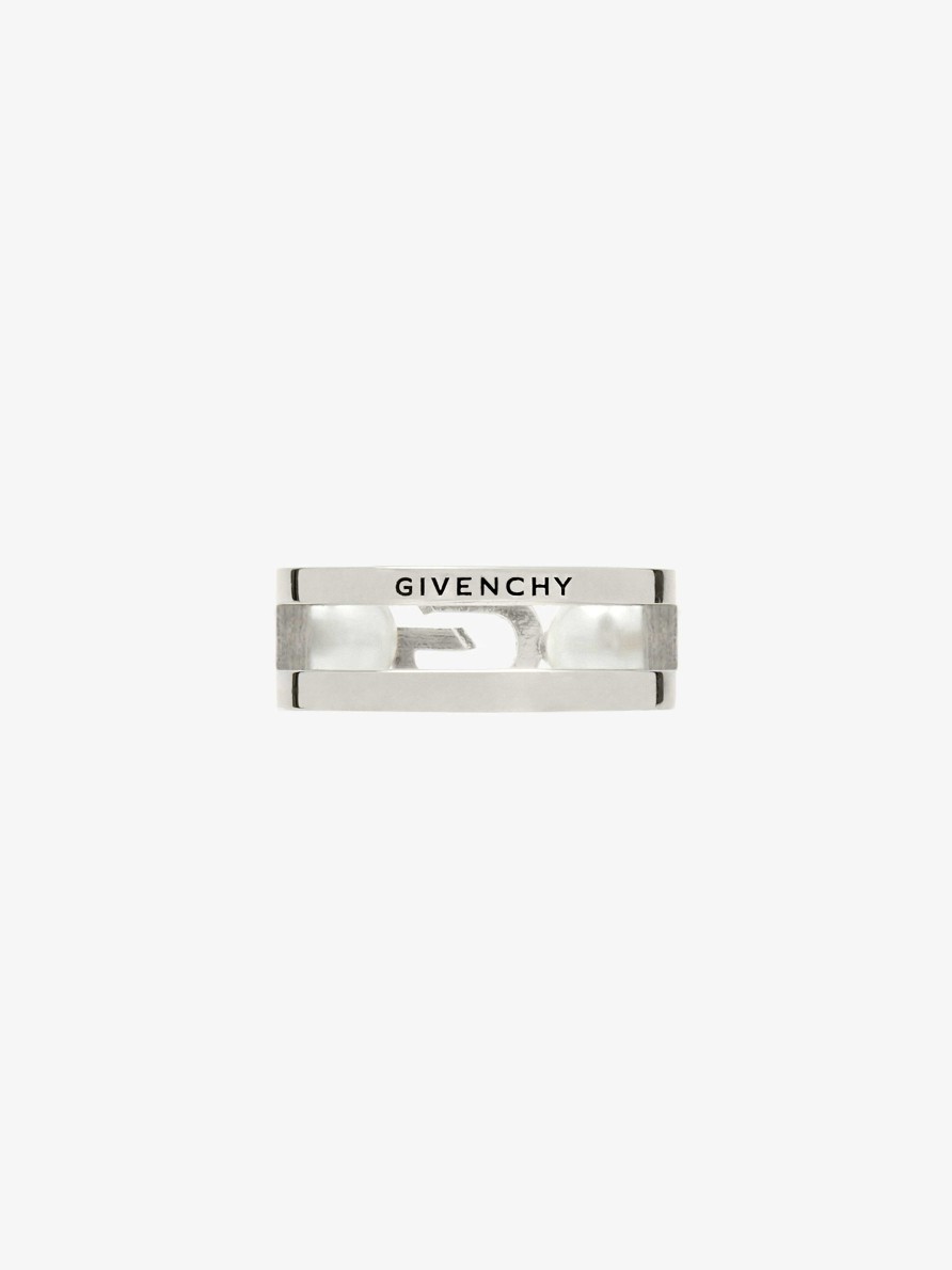 Women Givenchy Jewelry | G Link Ring In Metal With Pearls White/Silvery