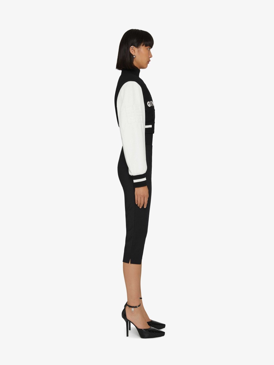 Women Givenchy Outerwear & Blousons | Givenchy Cropped Varsity Jacket In Wool And Leather Black/White