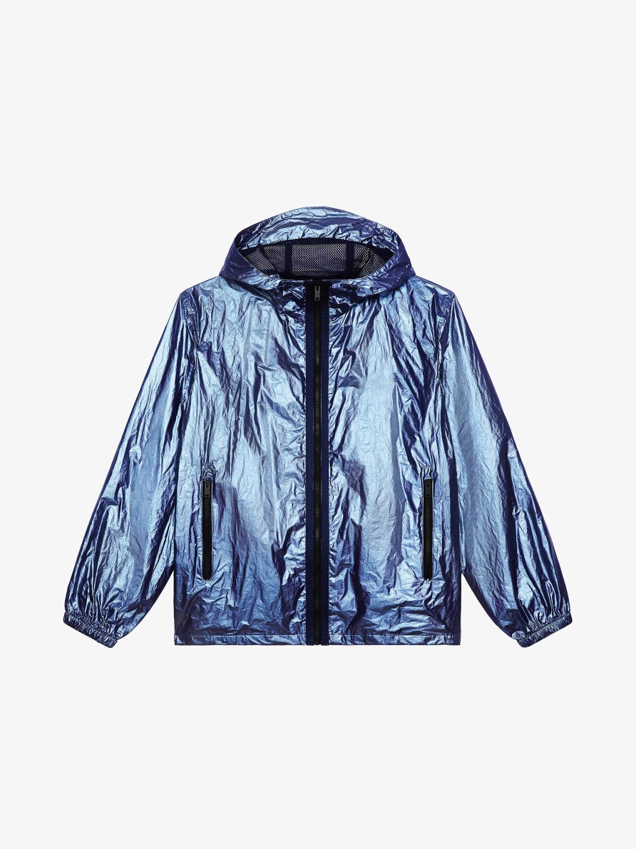 Men Givenchy Outerwear & Blousons | Laminated Hooded Windbreaker Military Blue