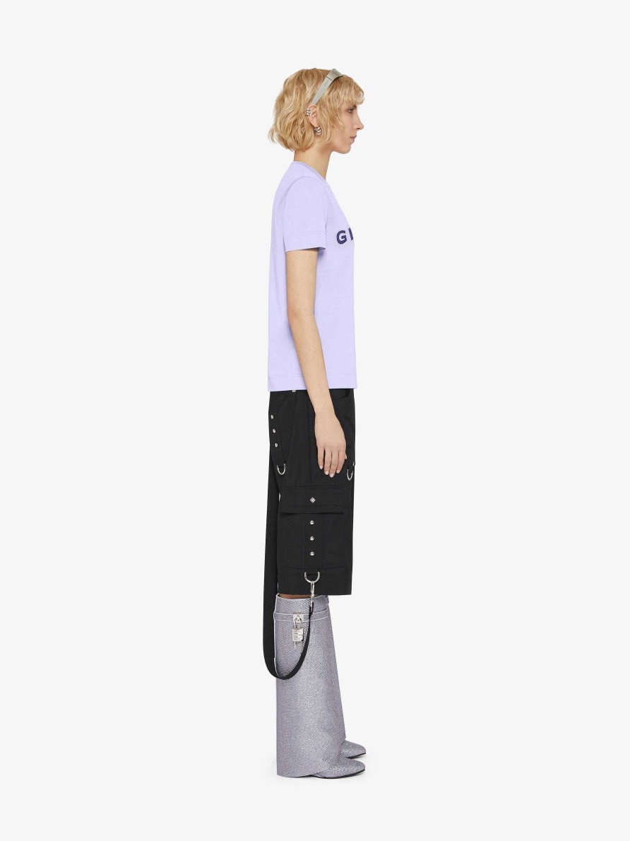 Women Givenchy T-Shirts | Slim Fit T-Shirt In Cotton With Givenchy Rhinestones Lavender