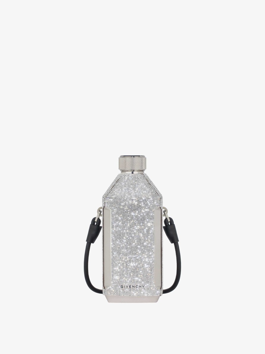 Men Givenchy Other Accessories | Givenchy 4G Flask In Metal And Strass With Strap Silvery