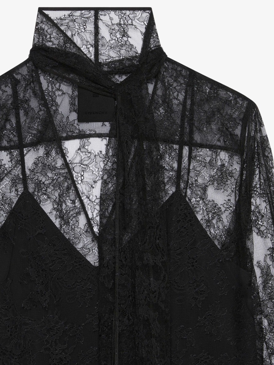 Women Givenchy Tops & Shirts | Blouse In Lace With Lavalliere Black