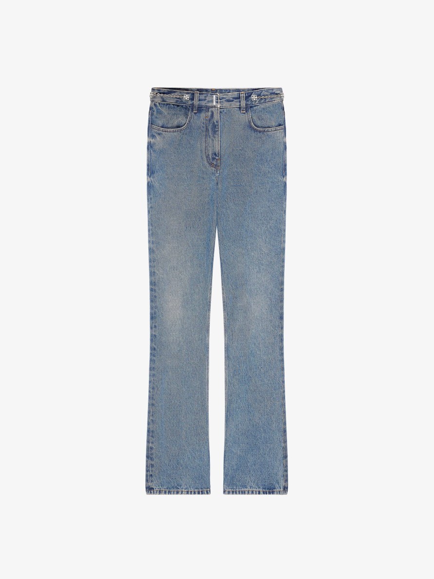 Women Givenchy Pants | Boot Cut Pants In Denim With Chain Details Medium Blue