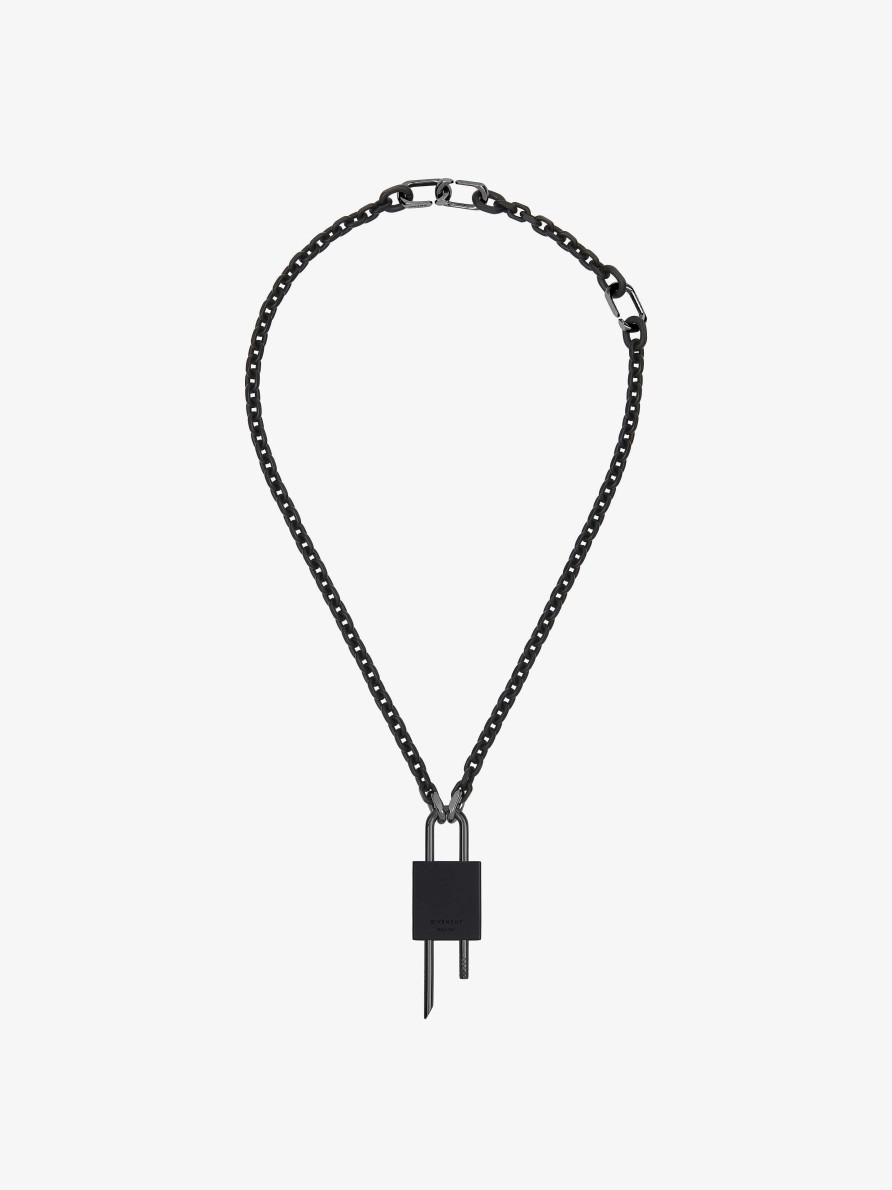 Men Givenchy Jewelry | Small Lock Necklace In Metal Black