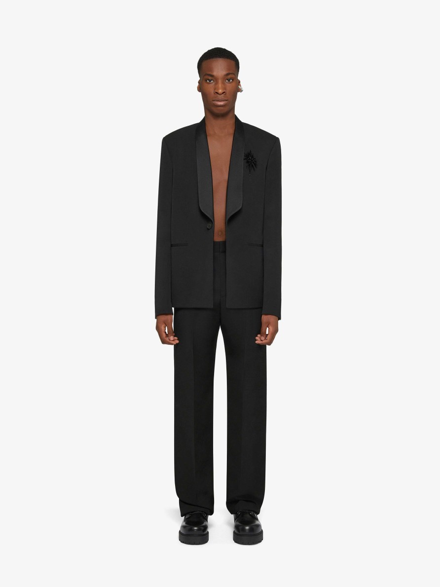 Men Givenchy Jackets & Coats | Jacket In Wool With Satin Shawl Lapel Black