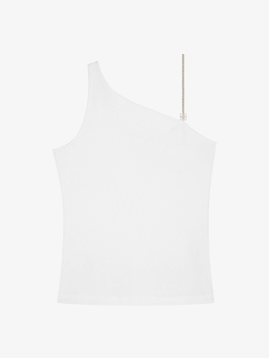 Women Givenchy Tops & Shirts | Asymmetric Top In Cotton With Chain Detail White