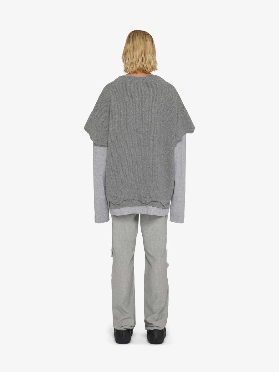 Men Givenchy Knitwear | Cut & Layer Sweater In Wool And Cotton Quartz Grey