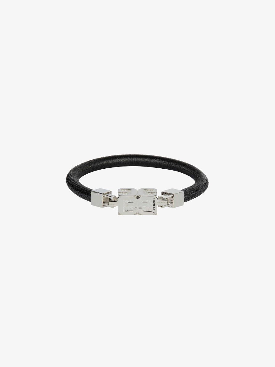 Men Givenchy Jewelry | G Cube Bracelet In Leather And Metal Black/Silvery