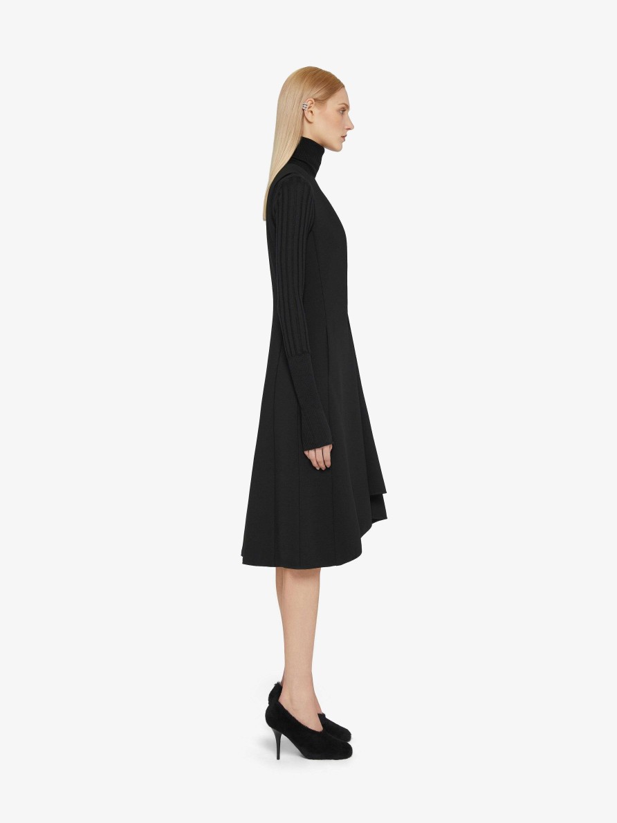 Women Givenchy Dresses | Dress With Buttons And Pleated Effect In Cady Black