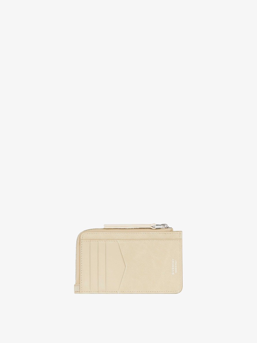 Women Givenchy Small Leather Goods | Giv Cut Zipped Cardholder In 4G Lurex And Leather Dusty Gold