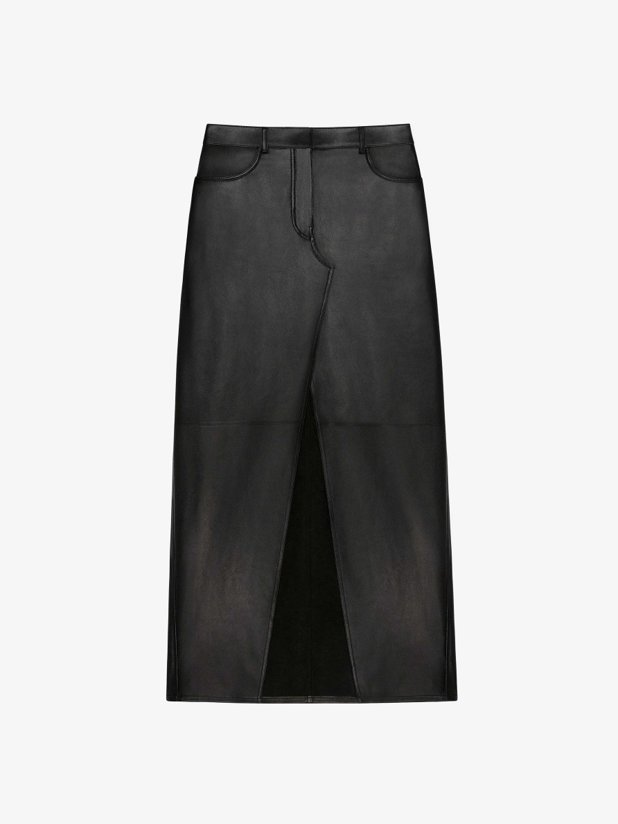 Women Givenchy Skirts | Skirt In Leather With Slit Black