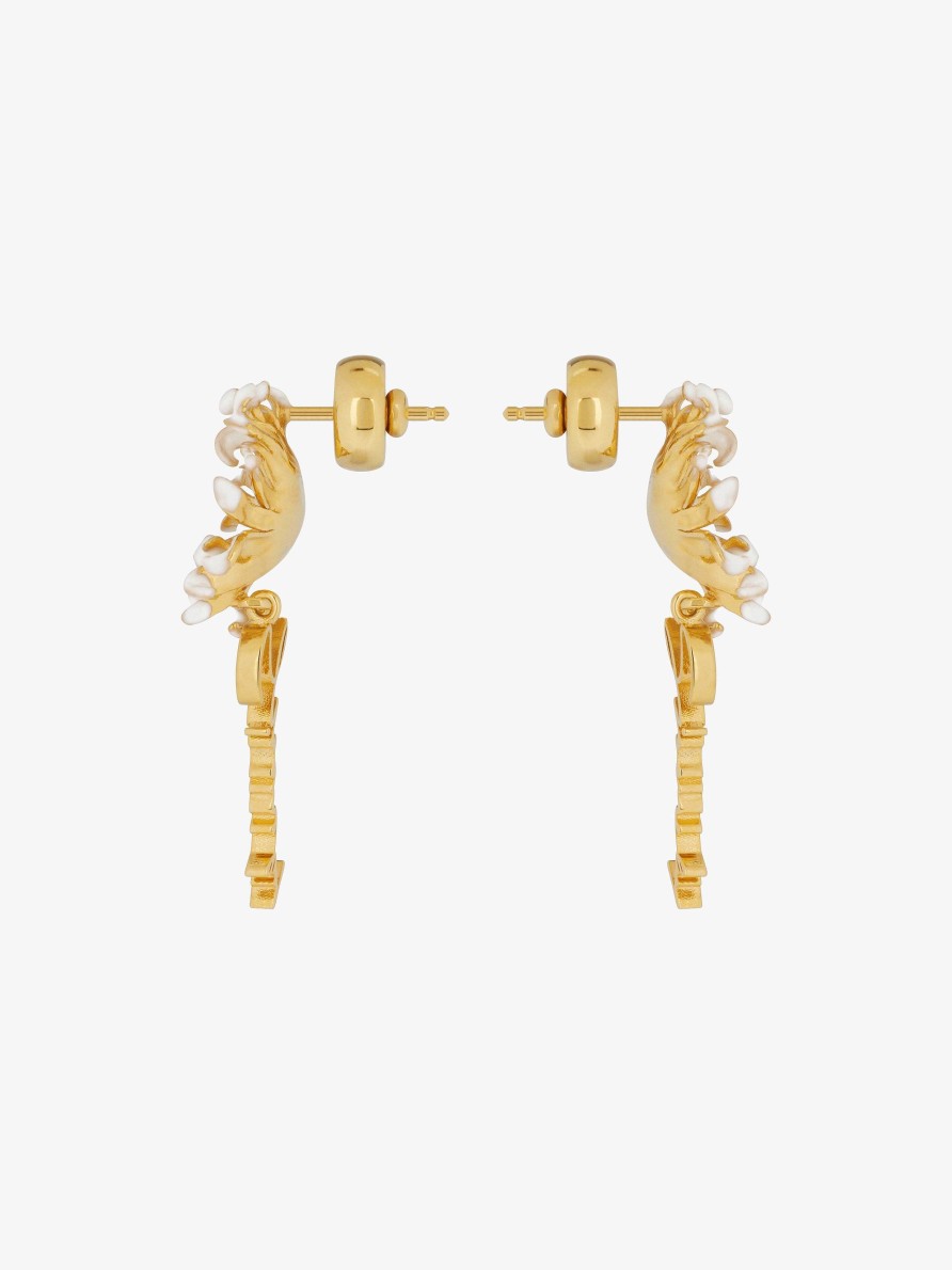 Women Givenchy Jewelry | Daisy Earrings In Metal And Enamel With Crystal Golden/White