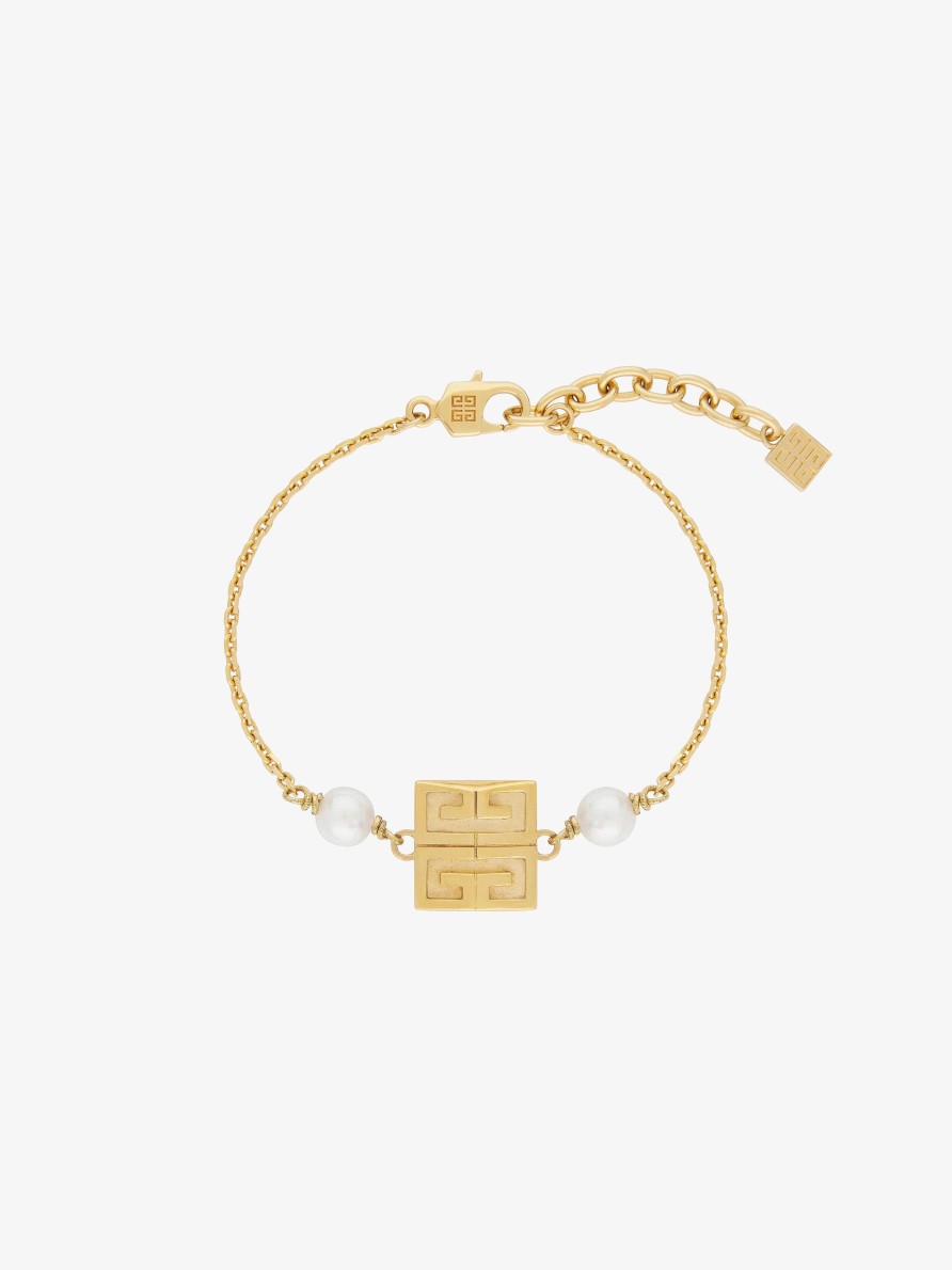 Women Givenchy Jewelry | 4G Bracelet In Metal With Pearls Golden Yellow